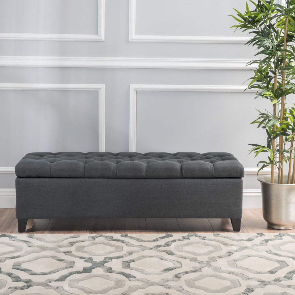 Noble House Hampton Contemporary Fabric Upholstered Storage Ottoman, White and Blue Floral