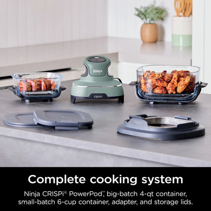 Ninja Crispi 4-in-1 Portable Glass Air Fryer Cooking System, 4-Qt & 6-Cup Containers, Cyberspace