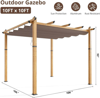Outdoor Aluminum Pergola with Retractable Canopy, Reinforced 4-Sided Base, Waterproof & UV-Resistant Adjustable Roof, Modern Design for Patio, Deck, Backyard, and Garden
