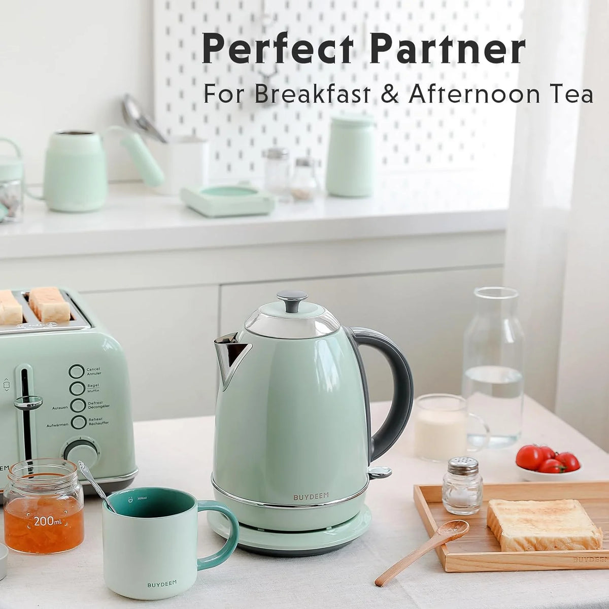 BUYDEEM K640N Stainless Steel Electric Kettle with Auto Shut-Off & Boil Dry Protection, 1.7L Cordless Hot Tea Water Boiler with Swivel Base, 1440W Fast Heating
