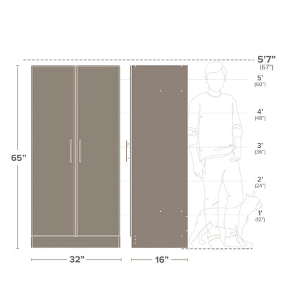 Prepac Elite Tall Garage Storage Cabinet & Pantry Storage Cabinet, 2-Door Freestanding Garage Cabinet with Adjustable Shelves, 16" D x 32" W x 65" H, Oak OES-3264