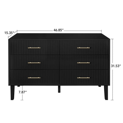 Fluted 6 Drawers Dresser, Wide Modern Chest of Drawers, 6 Drawer Double Dresser