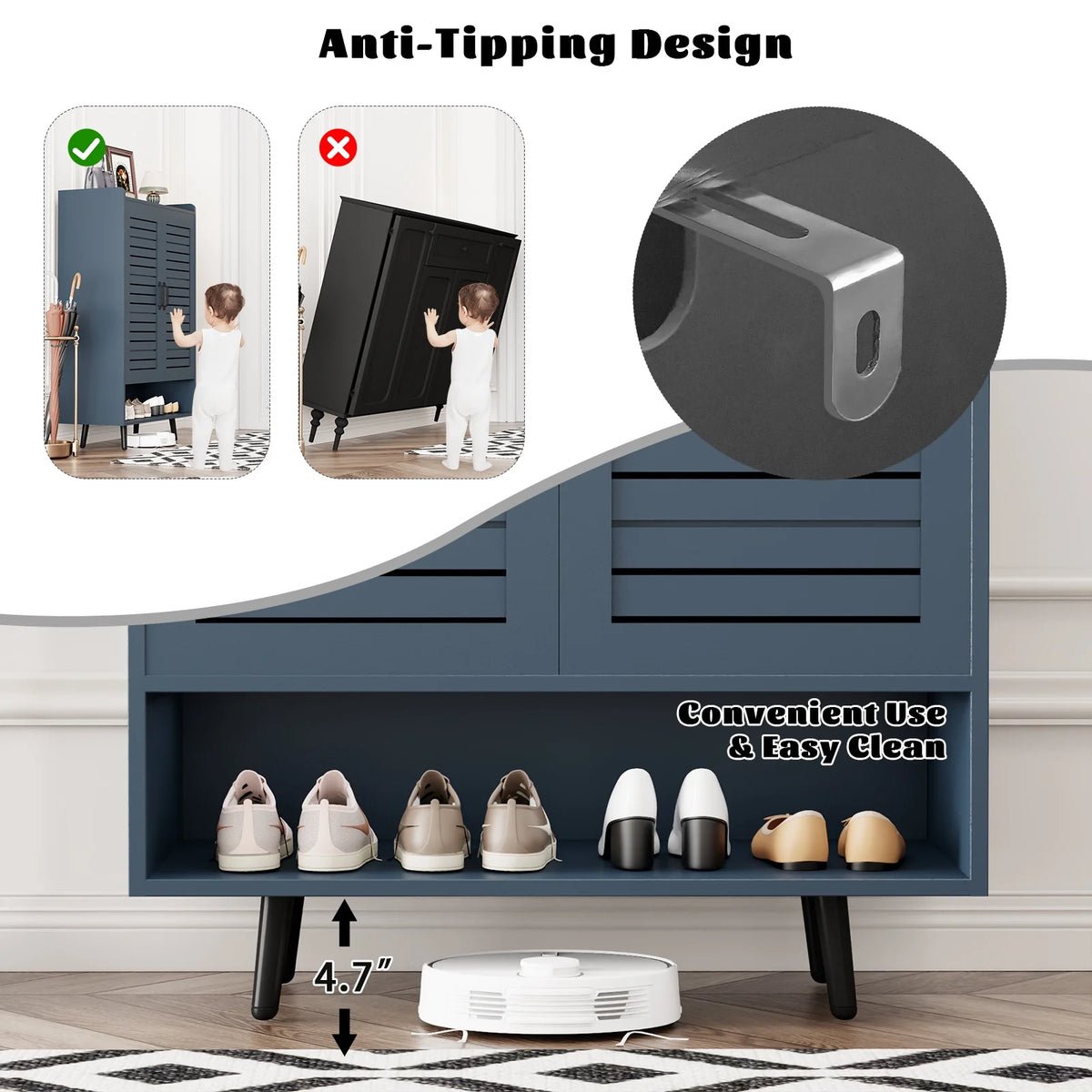 Shoe Cabinet with Doors,7-Tier Modern Shoe Storage Cabinet with Adjustable Shelves,50" Large Wooden Shoe Cabinet Storage for Entryway Front Door Hallway Living Room,White