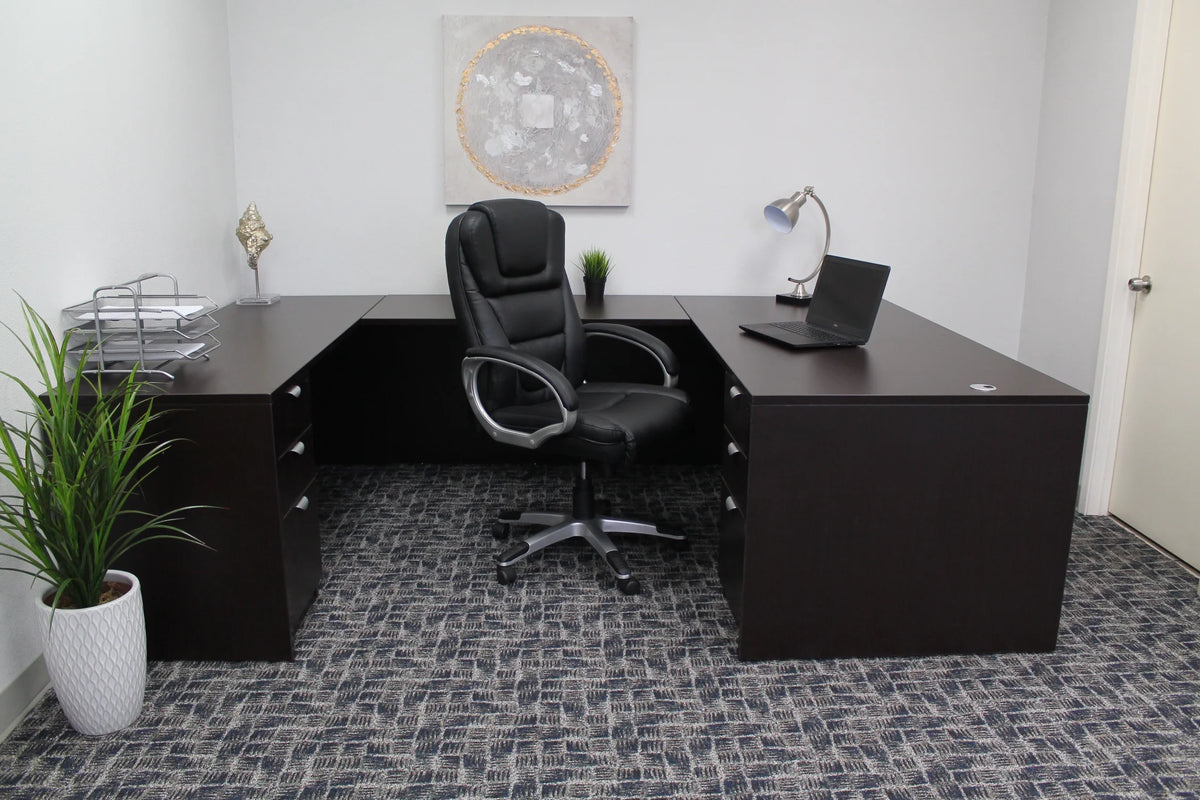 Boss Office Products LeatherPlus Executive Chair with Casters, Black