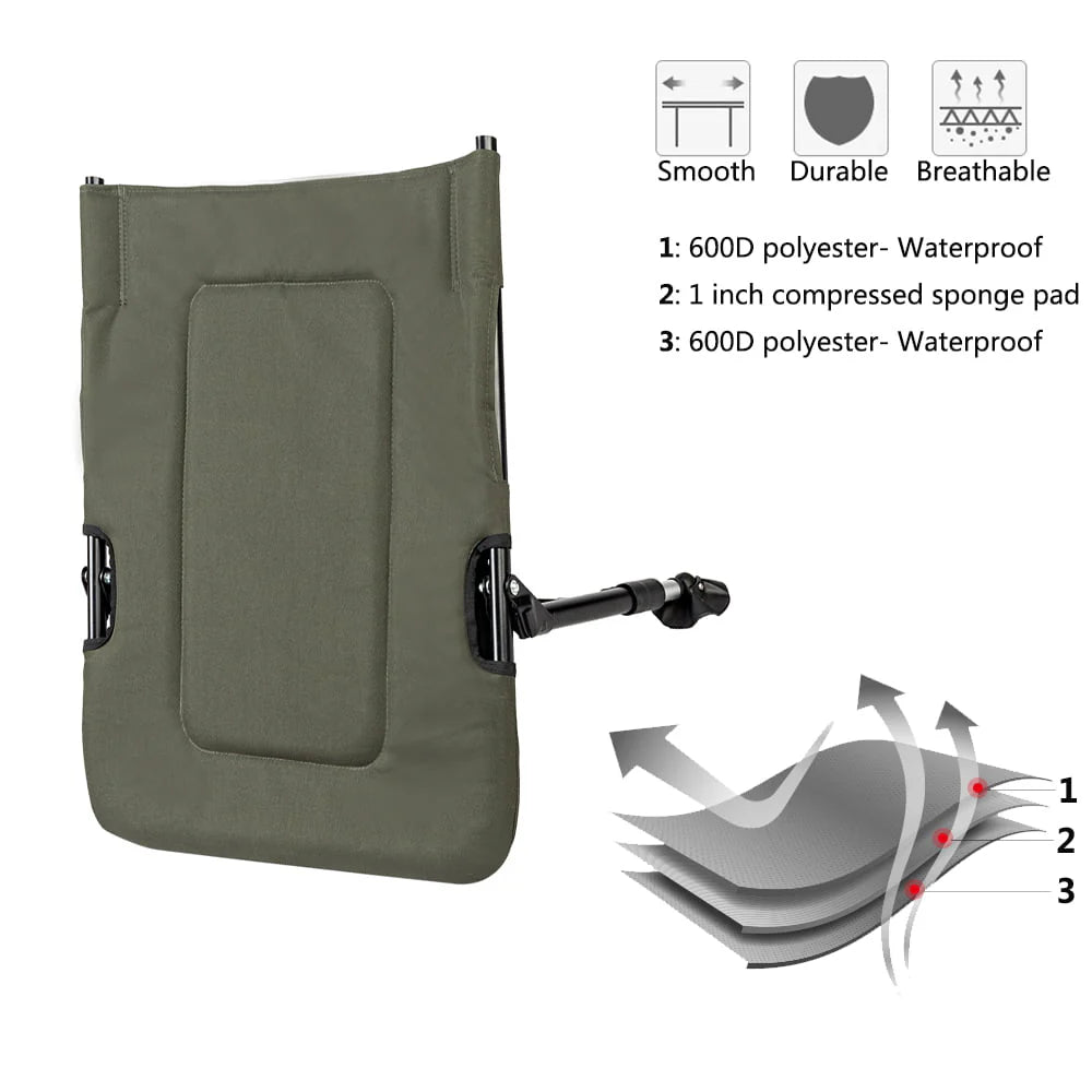 VINGLI Oversized Fishing Chair with Footrest Support 440 lbs 160° Adjustable Backrest, Black & Army Green