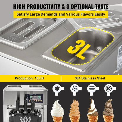 SIHAO 1200W Commercial Ice Cream Machine Countertop 18L/H Soft Serve Ice Cream Maker with LED Display