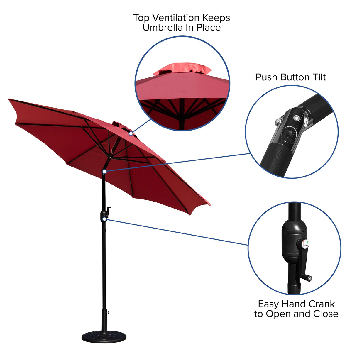 Merrick Lane Patio Umbrella with Base - 9' Tan Polyester Patio Umbrella - 30+ UV Protection - Waterproof Black Cement Base with 1.5" Diameter Aluminum Pole