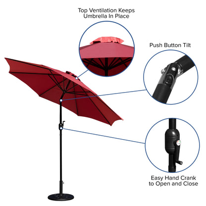 Merrick Lane Patio Umbrella with Base - 9' Tan Polyester Patio Umbrella - 30+ UV Protection - Waterproof Black Cement Base with 1.5" Diameter Aluminum Pole