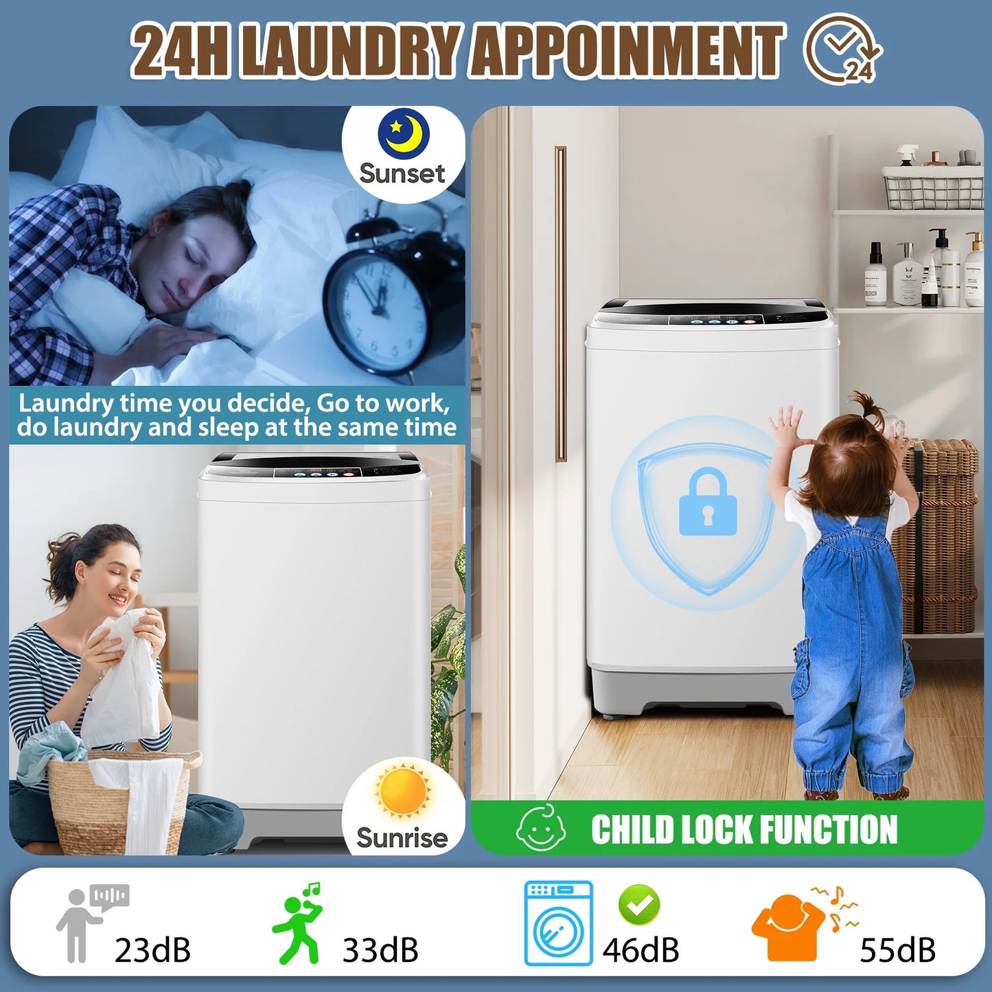 Veeboto 17.8lb Full Automatic Washing Machine, Compact Washing Machine with Drain Pump, Power Motor 20-Mins Quick Wash, LED Display, Washer and Dryer Combo Low Noise for Apartment Dorm Household