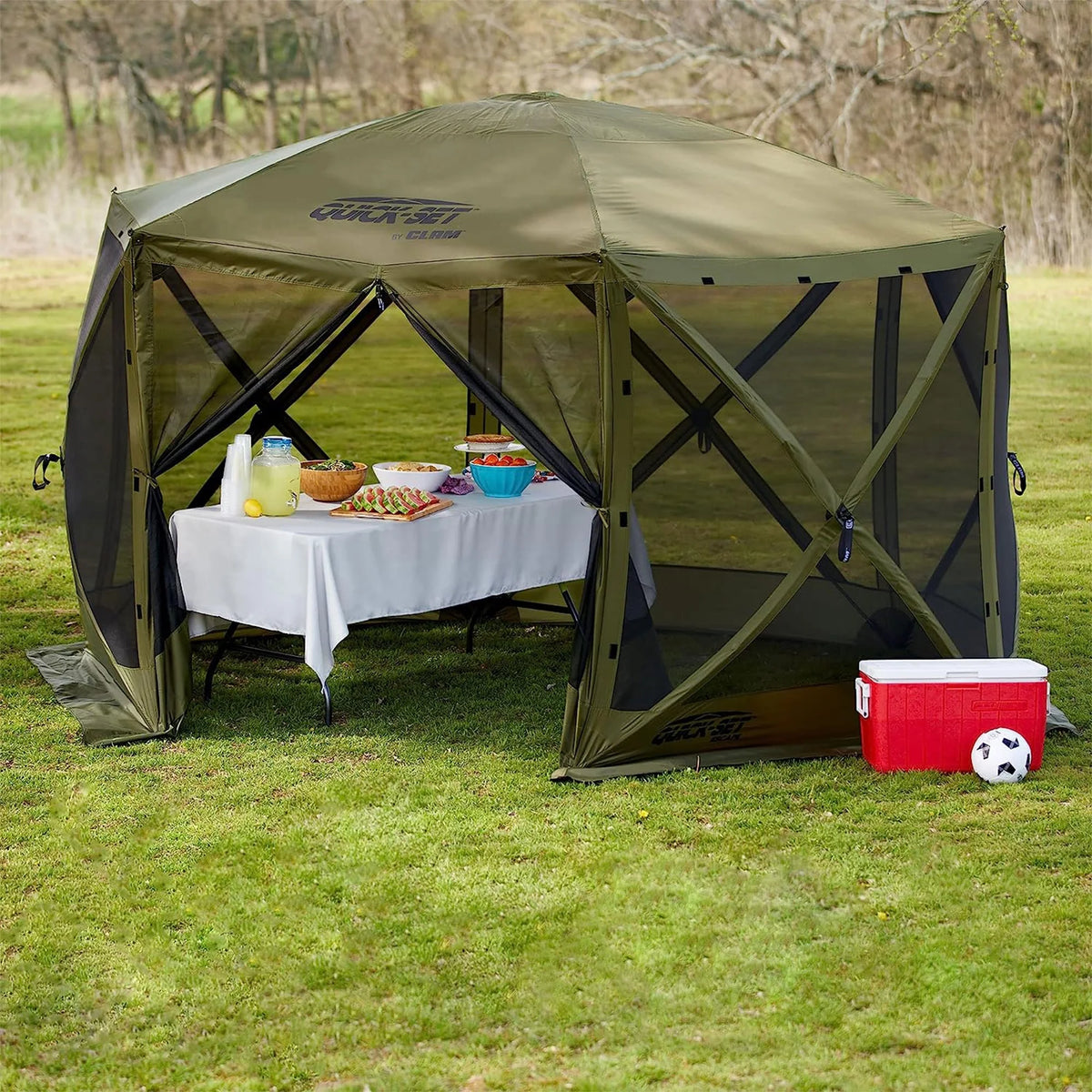 CLAM Quick-Set Pavilion 12.5 x 12.5' Portable Outdoor Canopy Shelter, Green