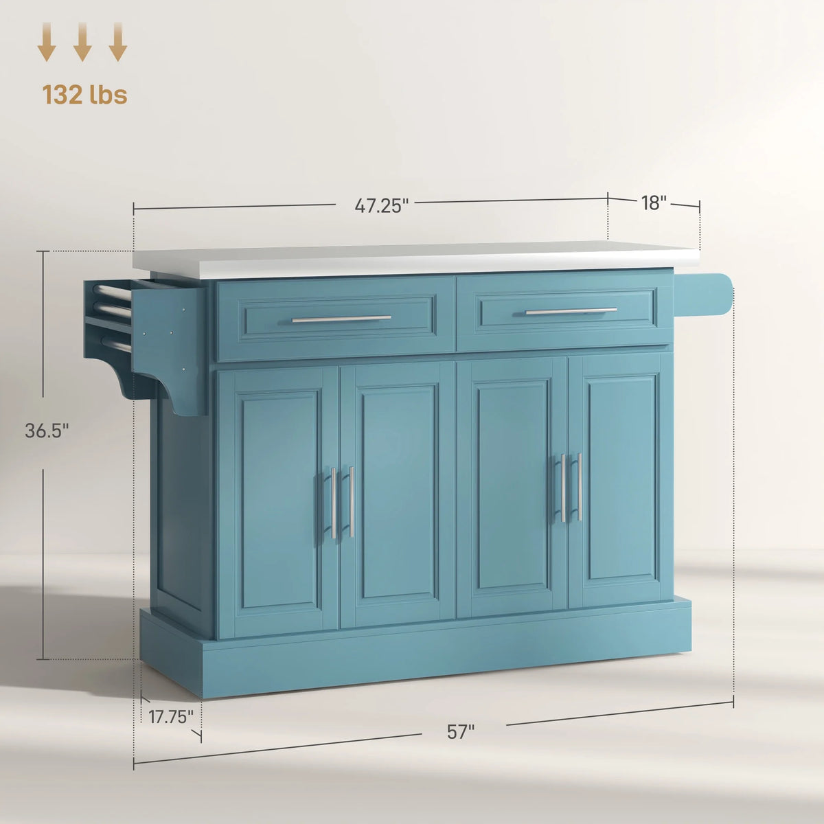 HOMCOM Multi-functional Rolling Kitchen Island Cart with Cabinets and Drawers, Portable Kitchen Storage Cabinet with Spice Rack, Towel Rack, Knife Rack, Steel Top