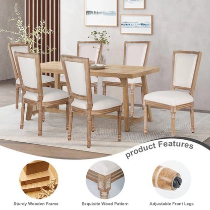 French Dining Chairs Set of 2 Beige Natural Fabric Round Back with Solid Wood Legs and Frame for Bedroom Dining Room Kitchen