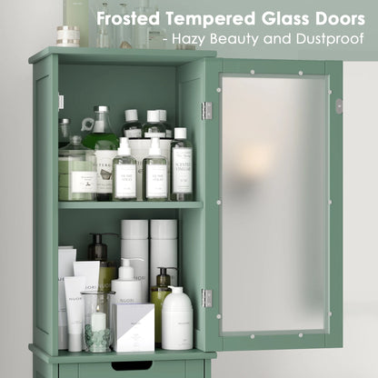 Homfa Bathroom Storage Tower, Narrow Linen Cabinet with Door and Drawers, Tall Bathroom Storage Cabinet for Small Spaces, White