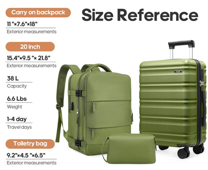 MIUSSE Luggage Sets 3 Piece, 20 Inch Carry On Luggage with Wheels, 100% PC Hardshell Suitcase with TSA Lock, Carry On Suitcases Airline Approved With Travel Backpack for Men Women