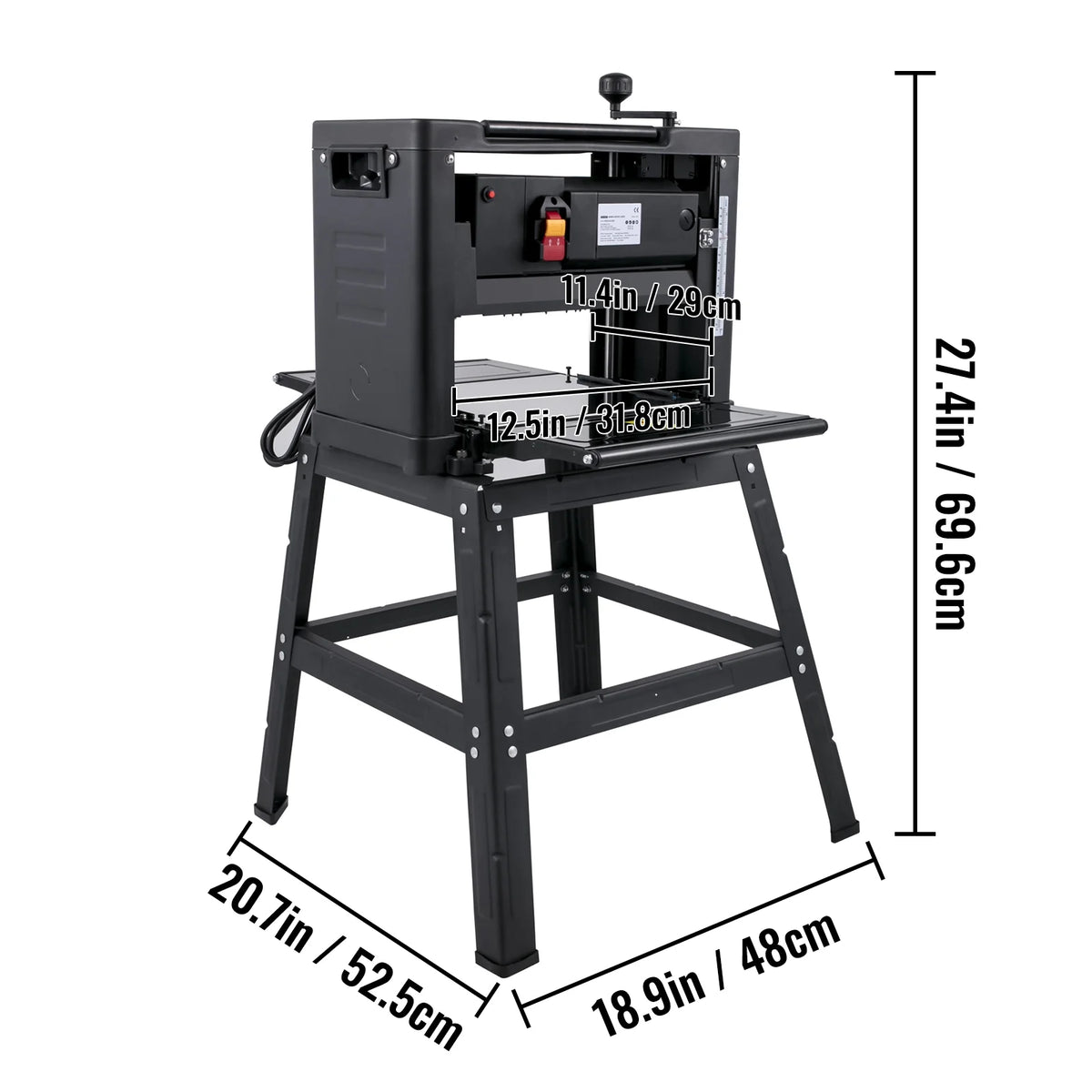 VEVORbrand 12.5" Thickness with detachable stand, Foldable Wood Planer 1500W Thickness Woodworking 315"/min Feed Rate Double Cutter Benchtop Thickness Planer with Dust Exhaust Interface Stand