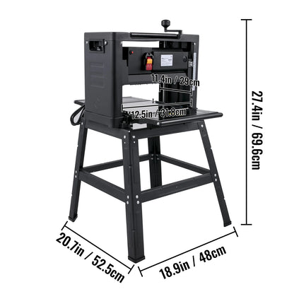 VEVORbrand 12.5" Thickness with detachable stand, Foldable Wood Planer 1500W Thickness Woodworking 315"/min Feed Rate Double Cutter Benchtop Thickness Planer with Dust Exhaust Interface Stand