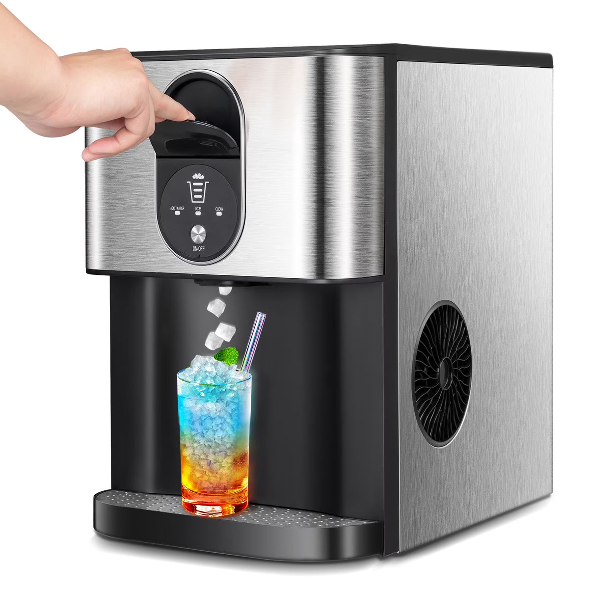Auseo Ice Maker Countertop with Soft Chewable Ice, 44 Lbs/24H, Self-Cleaning, One-Click Operation for Home/Party(Black)