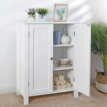 HomGarden 2-Door Bathroom Floor Storage Cabinet Side Cupboard W/ Adjustable Shelves, 11.8'' W, White