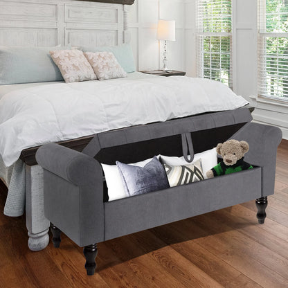 Storage Bench with Upholstered Rolled Arm Ottoman Bench Couch w/ Solid Wood Legs for Bedroom End of Bed,and Living room,Gray
