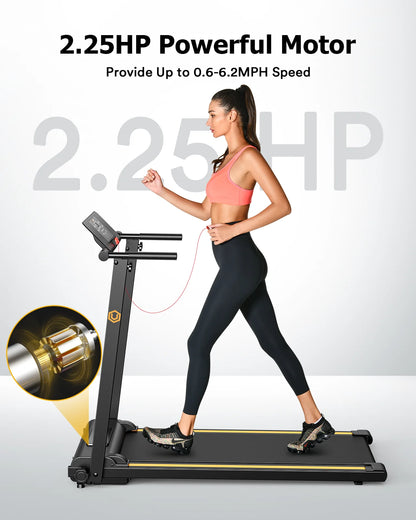 UREVO Folding Treadmill, 2.25HP Portable Mini Treadmills for Home Office, Compact Threadmill with 12 HIIT Modes, LCD Display, 265 lbs Capacity