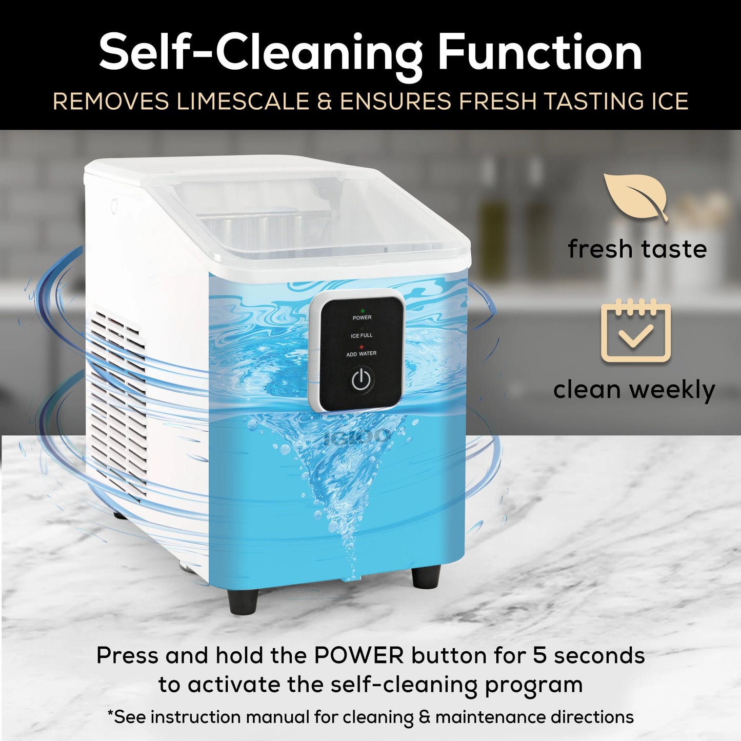 Igloo Self-Cleaning Countertop Ice Maker - Compact and Portable - Creates 26 lbs. Per Day, 8 Pieces Ready Every 7-8 Minutes - Includes Ice Scoop and Basket - Aqua