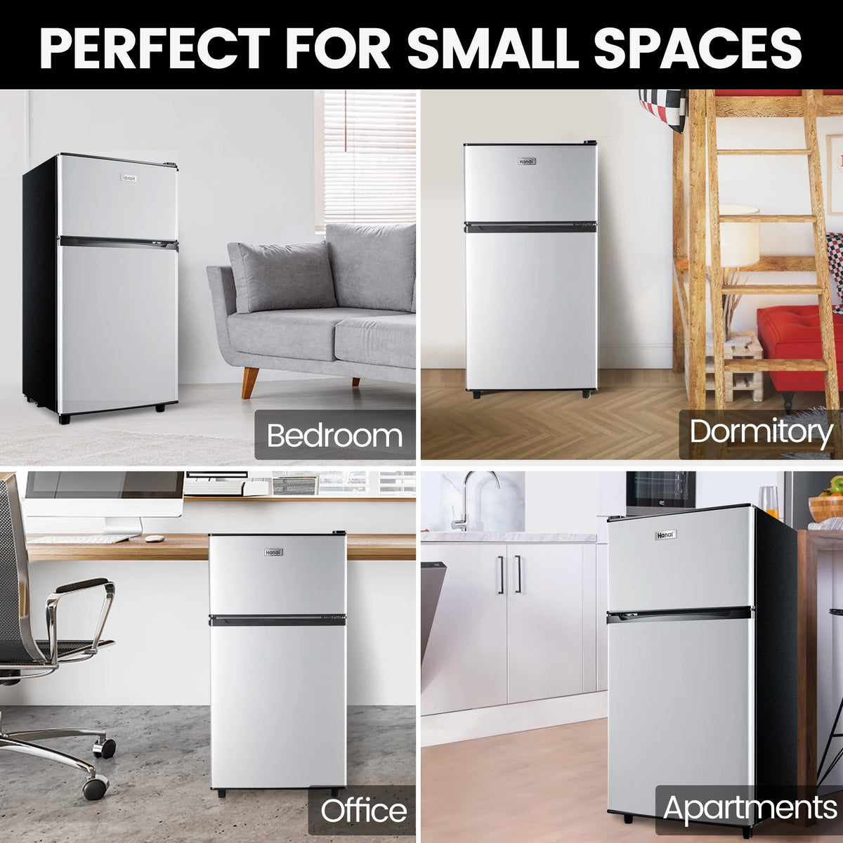 WANAI 3.5 Cu ft Two Door Mini Fridge, Silvery