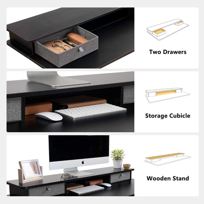 Fezibo Height Adjustable Electric Standing Desk with Drawers and Storage Shelf, Sit Stand Desk with Splice Board, Black Finish, 55"