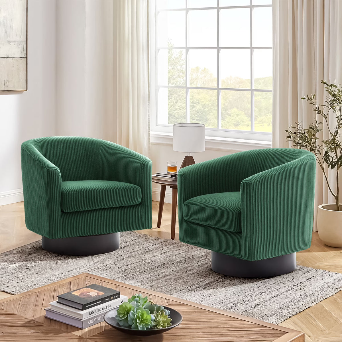 UIXE Swivel Accent Chair, Upholstered Fabric Barrel Chair for Living Room, Small Single Sofa Bedroom Reading Seat, Light Gray