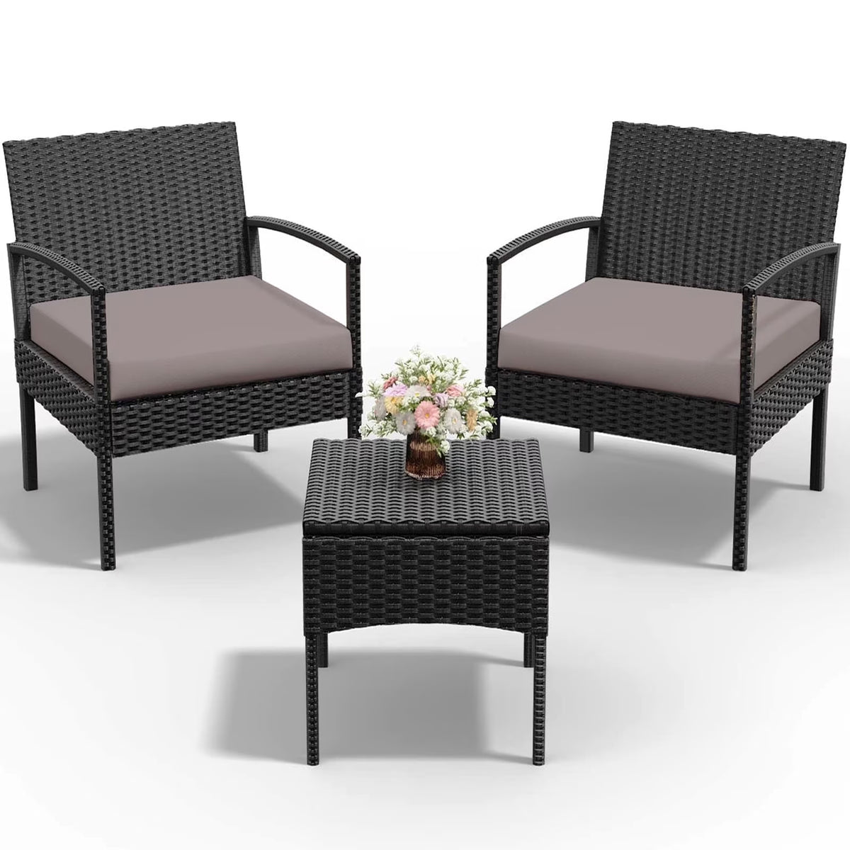 Tappio Outdoor Furniture 3 Piece Patio Bistro Furniture Set, Rattan Conversation Chairs Set with Side Table and Cushions, Patio Furniture Sets for Balcony Garden Porch, Red