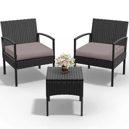 Tappio Outdoor Furniture 3 Piece Patio Bistro Furniture Set, Rattan Conversation Chairs Set with Side Table and Cushions, Patio Furniture Sets for Balcony Garden Porch, Red