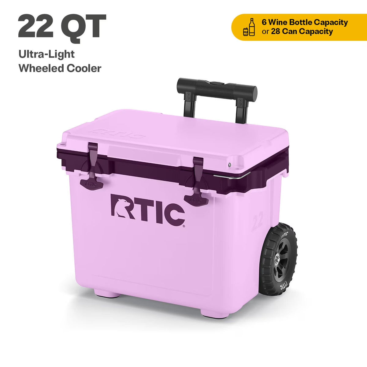 RTIC 22 QT Ultra-Light Wheeled Hard-Sided Ice Chest Cooler, Fits 28 Cans, 6 Wine Bottles, White & Grey