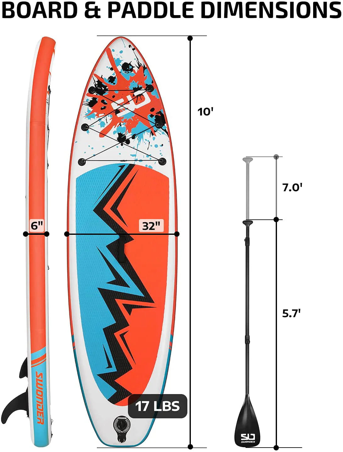 Swonder Inflatable Stand Up Paddle Board 10'x32”x6'' with Premium SUP Accessories - Backpack, Paddle, Pump and Leash