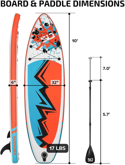 Swonder Inflatable Stand Up Paddle Board 10'x32”x6'' with Premium SUP Accessories - Backpack, Paddle, Pump and Leash