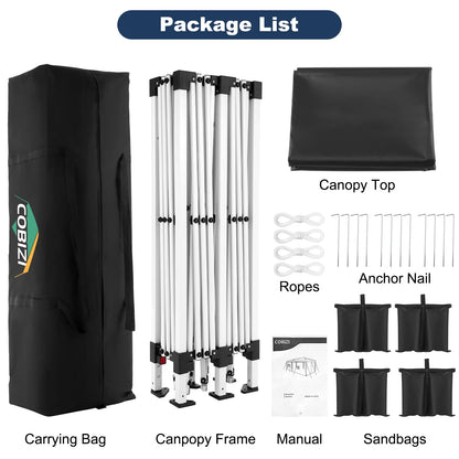 SANOPY 10'x10' EZ Pop Up Canopy Tent Outdoor Party Instant Shelter Portable Folding Beach Canopy with 4 Sandbag & Carrying Bag, Black