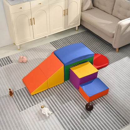 Foam Climbing Blocks for Toddlers, 6 Pieces Soft Play Climbing for Kids, Toddler Climbing Toys with Tunnel, Stair and Slide, Indoor Crawl and Climb Playset for Kids(Colorful)
