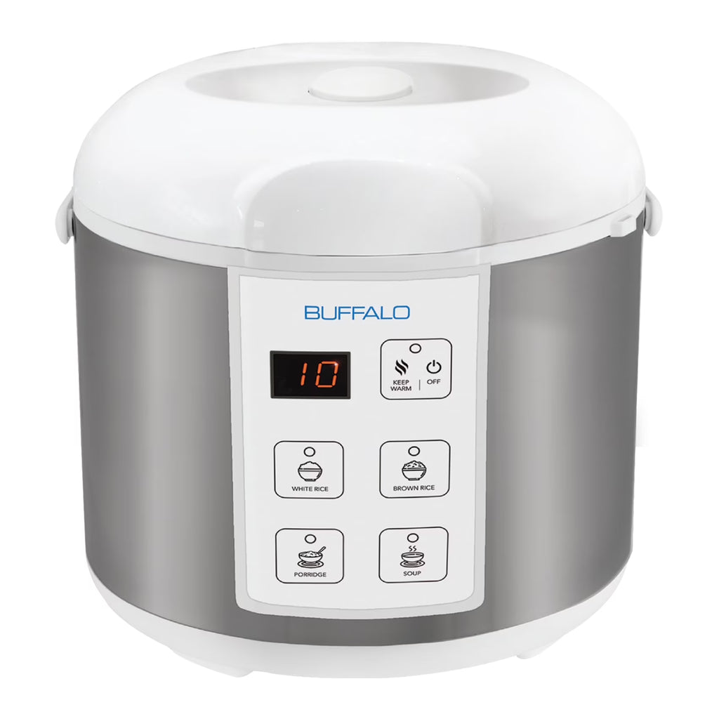 Buffalo Classic Rice Cooker with Clad Stainless Steel Inner Pot - Electric Rice Cooker for White/Brown Rice, Grain - Easy-to-clean, Non-Toxic & Non-Stick, Auto Warmer (5 Cup)