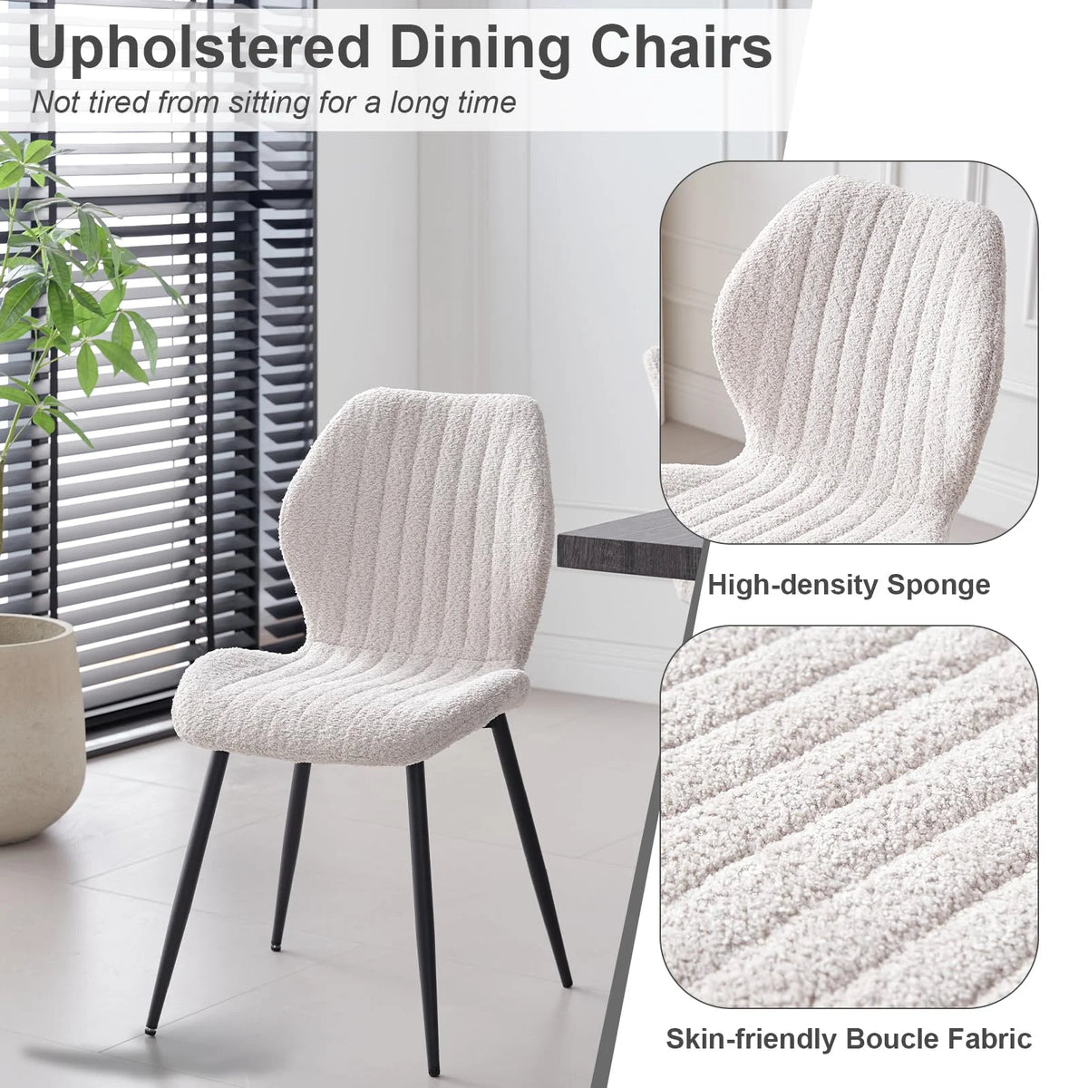 5 Piece 47'' Round Dining Table Chairs Set for 4, Farmhouse Gray Kitchen Table with 4 Boucle Mid Century Modern Dinning Room Chairs, Wood Dinner Table &Upholstered Chair Set of 4, Beige