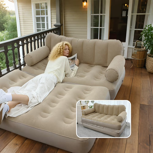 3-Min Fast Inflation Sofa Bed with Pump, Foldable Inflatable Couch for Indoor & Outdoor Camping, Guest Bed, Minimalist Modern Inflatable Furniture