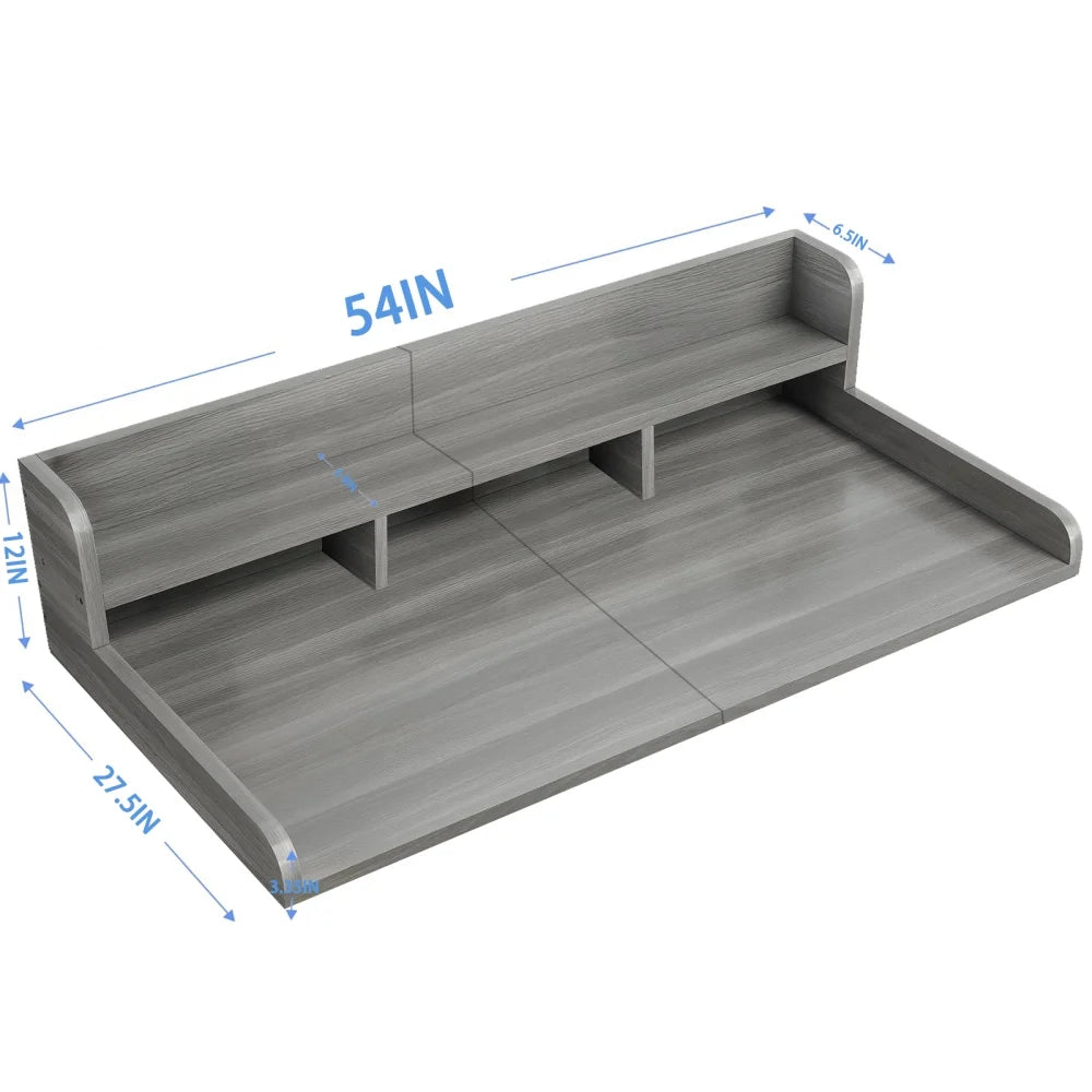 Modern Washer Dryer Countertop with 2-Tier Shelf,Laundry Room Countertop Organization Storage with 2.75" H Guard Edge Rails,Non-Slip Pad,Waterproof and Easy to Clean,54"W x 27.55"D,Natural Wood