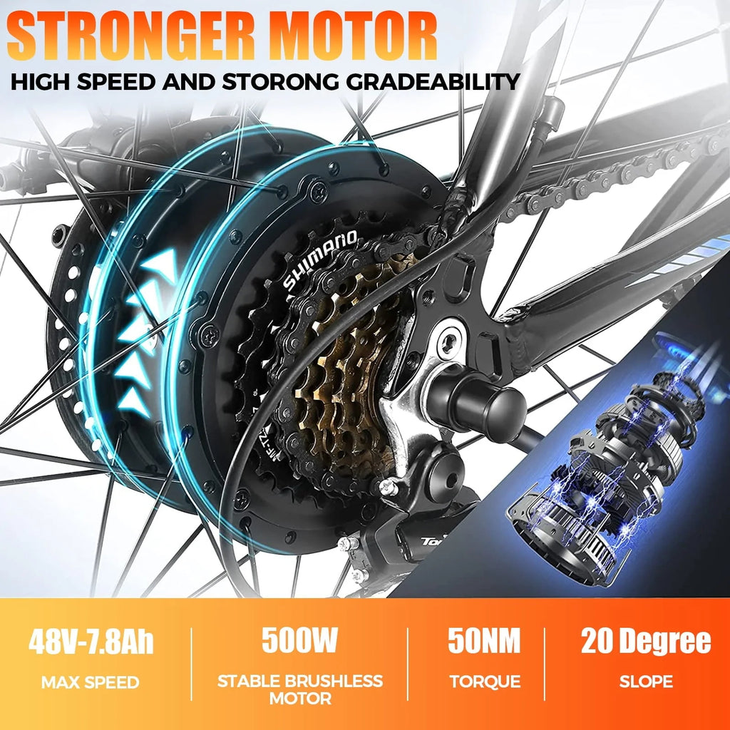 ANCHEER 26'' Electric Bike Adults/Electric Mountain Bike with 500W Motor, Up to 50 Miles commuter Ebike/Electric Bicycle with Removable 48V-7.8Ah Battery
