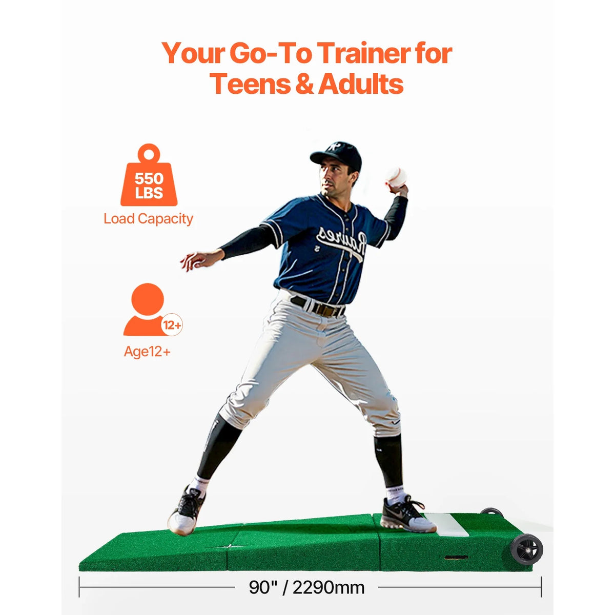 KFFKFF Portable Pitching Hill, Baseball Training Gear, 90 in Indoor/Outdoor Practice Equipment, Softball Assistance Tools with Durable Turf, Pitching Plate, Transport Handles