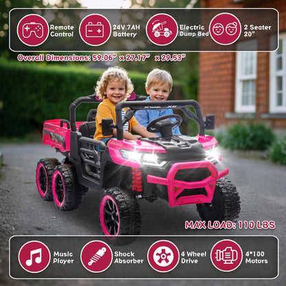 Xuanlur 24V 2 Seater Kids Ride on Car Truck, Ride on UTV W/ 2x200W Motor, 24 Volt Ride on Toys W/ Dump Bed/Shovel, Electric Car for Kids W/ Durable Tires, LED Light, Music, Remote Control, Black