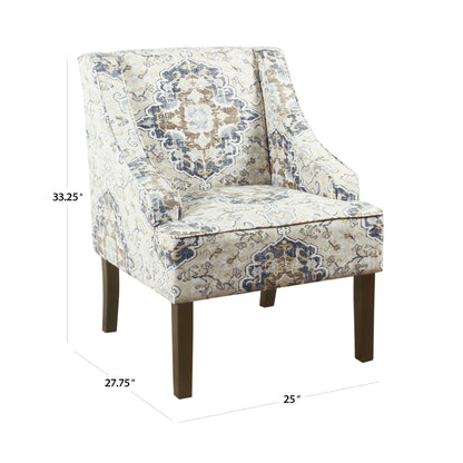 HomePop Classic Swoop Accent Chair - Blue and White Damask