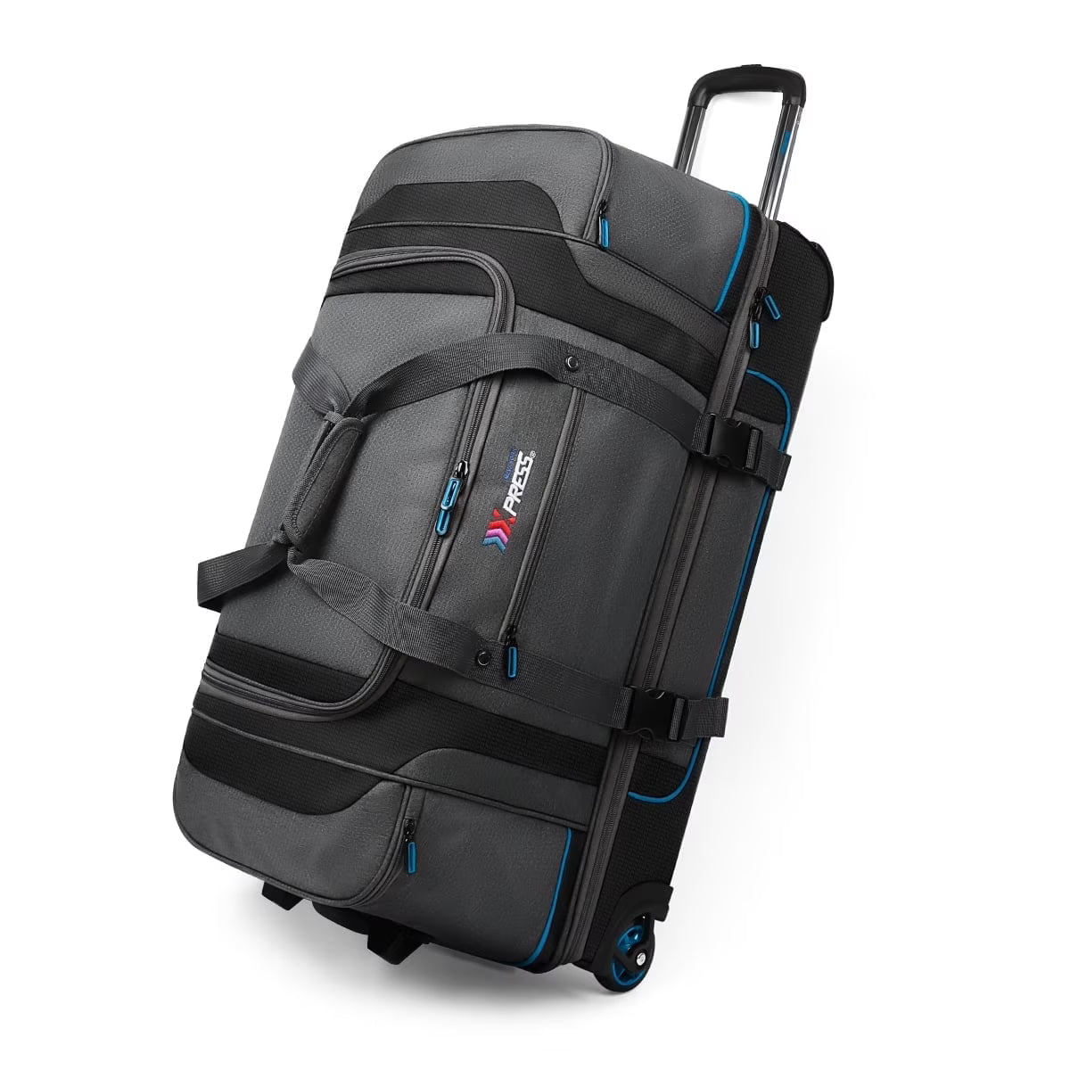 Rolling Duffle Bag with Drop Bottom,Large Wheeled Duffle Bag Luggage,Trolly Travel Bag with Roller 30 Inch,TBL074-Grey/Red