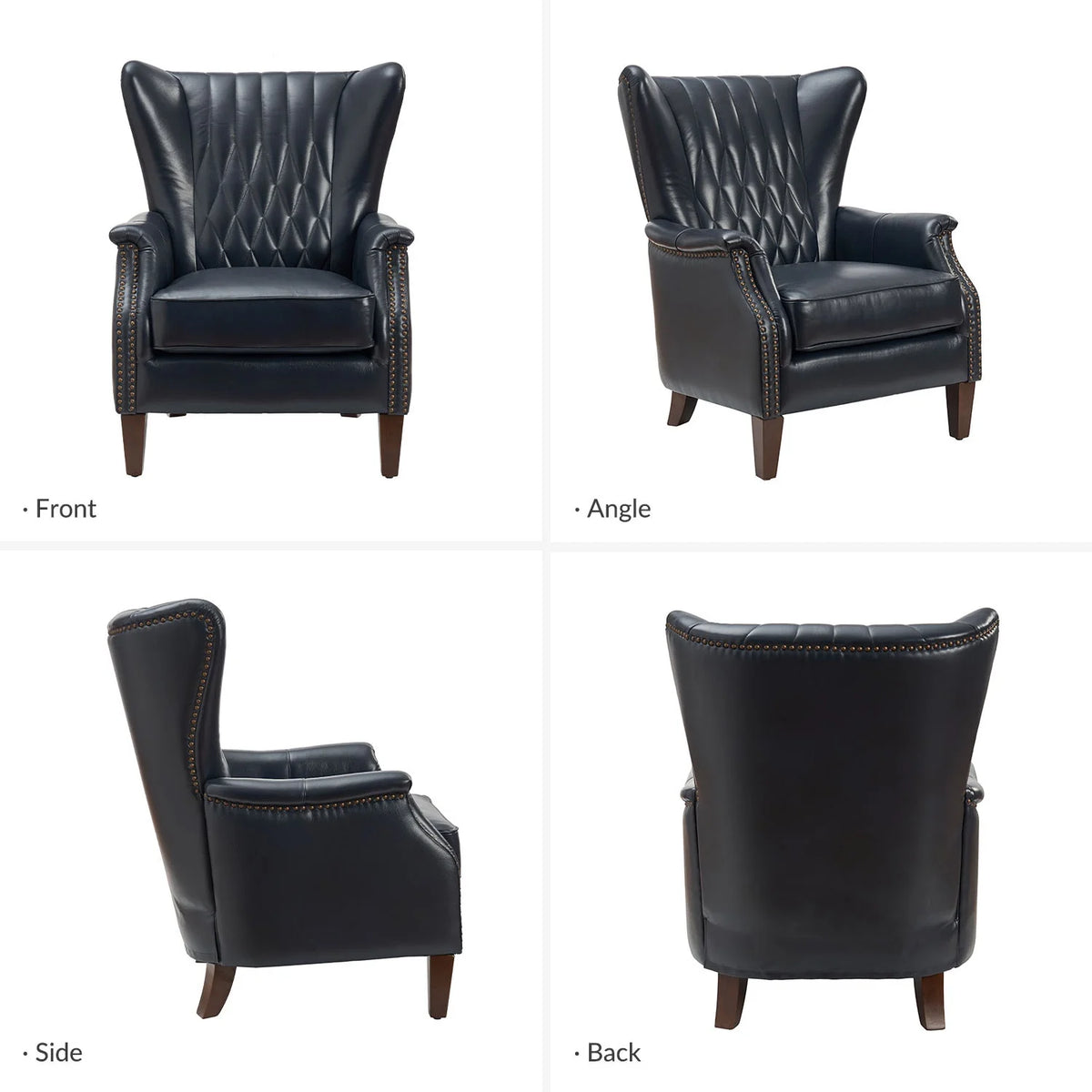 Traditional Genuine Leather Accent Chair with Nailhead Trim Tufted Armchair for Living Room Camel