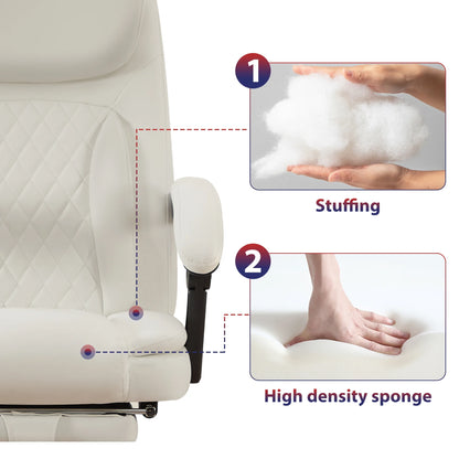 JONPONY Big and Tall Office Chair 500LBS Executive Office Chair Massage and Footrest Ergonomic Computer Desk Chair Reclining High Back Leather Office Chair Lumbar Back Support Swivel Rolling,Black