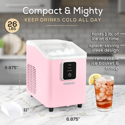 Igloo Self-Cleaning Countertop Ice Maker - Compact and Portable - Creates 26 lbs. Per Day, 8 Pieces Ready Every 7-8 Minutes - Includes Ice Scoop and Basket - Aqua