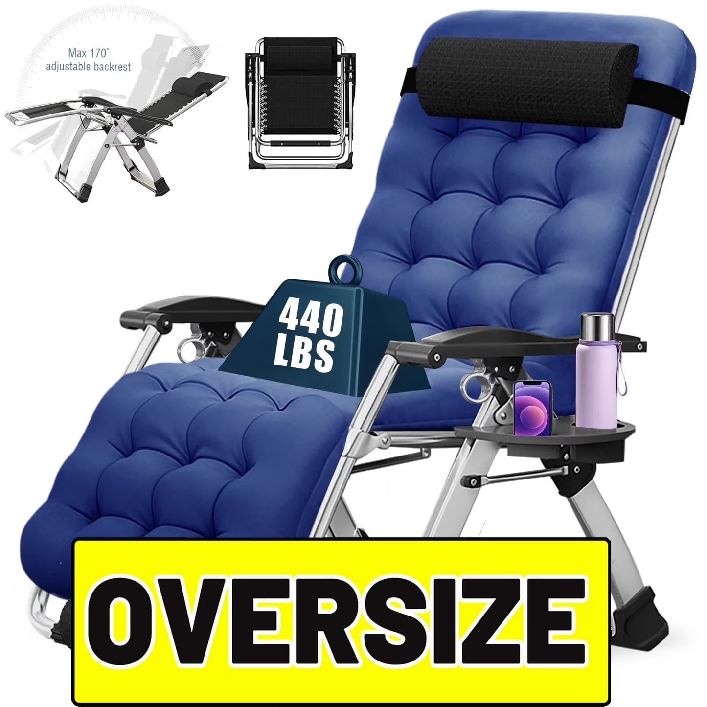 NAIZEA 2 Pack Zero Gravity Chair, Foldable Portable Lawn Recliner with Cushion, Headrest, Cup Holder, Black