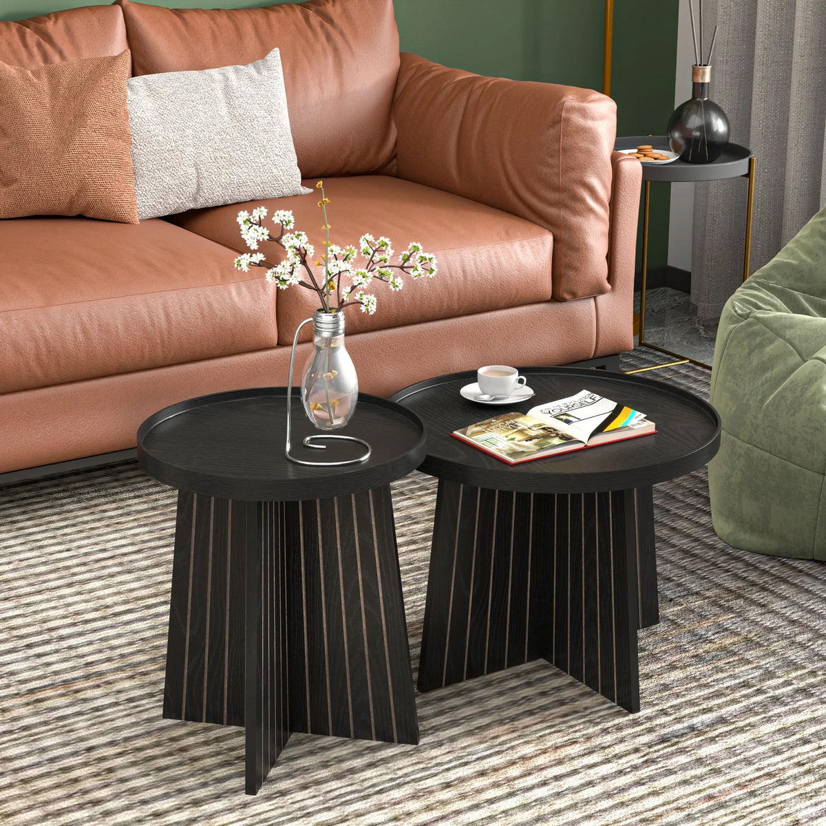 Round Coffee Table, Nesting Coffee Tables Set of 2, Circular Coffee Table