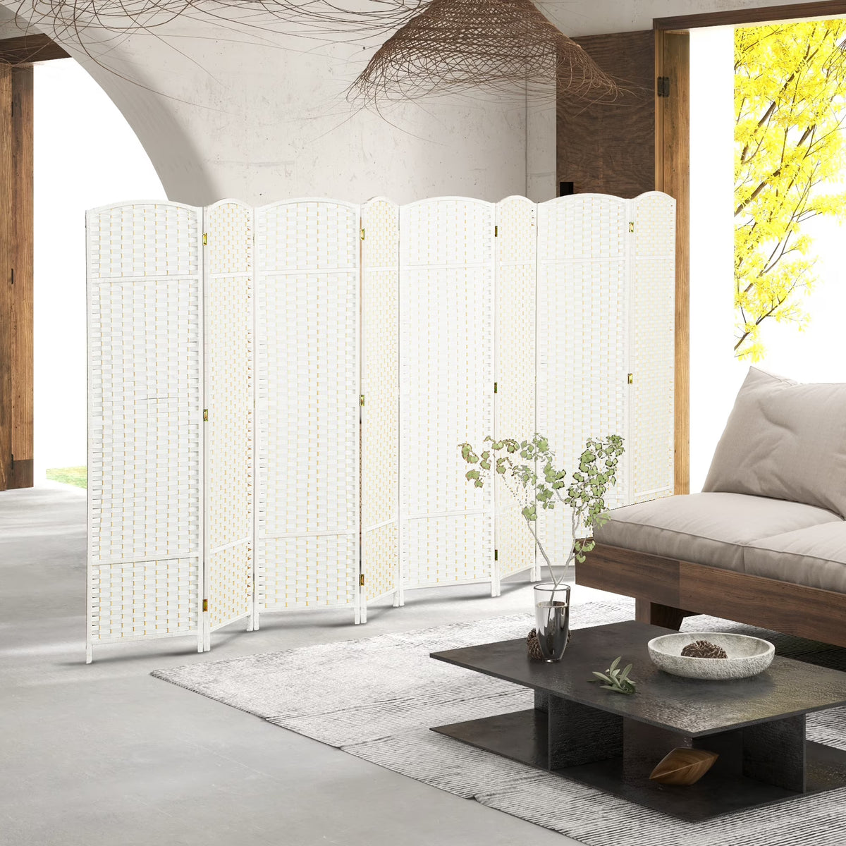 HOMCOM Room Divider, 8 Panel Folding Privacy Screen, 5.6' Tall Freestanding Partition for Home Office, Bedroom, White